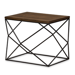 Baxton Studio Stilo Rustic Industrial Style Antique Black Textured Finished Metal Distressed Wood Occasional End Table